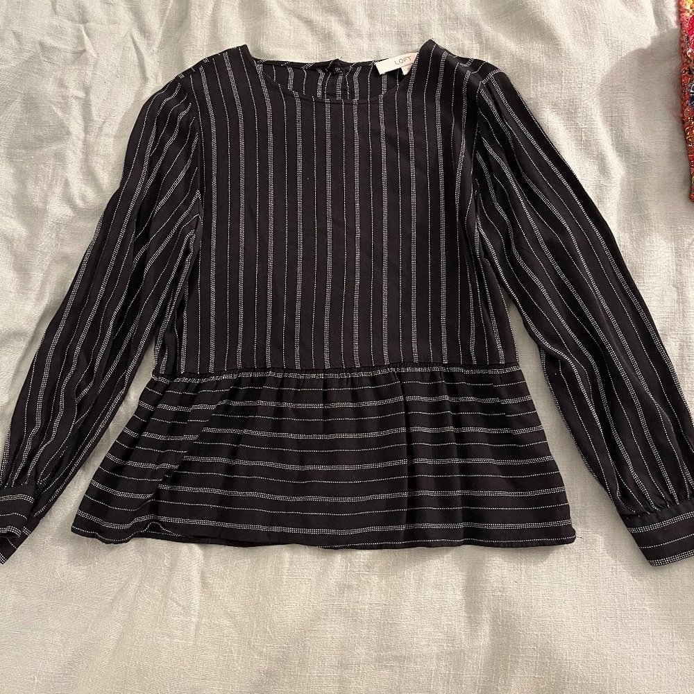 Black and white striped Loft blouse